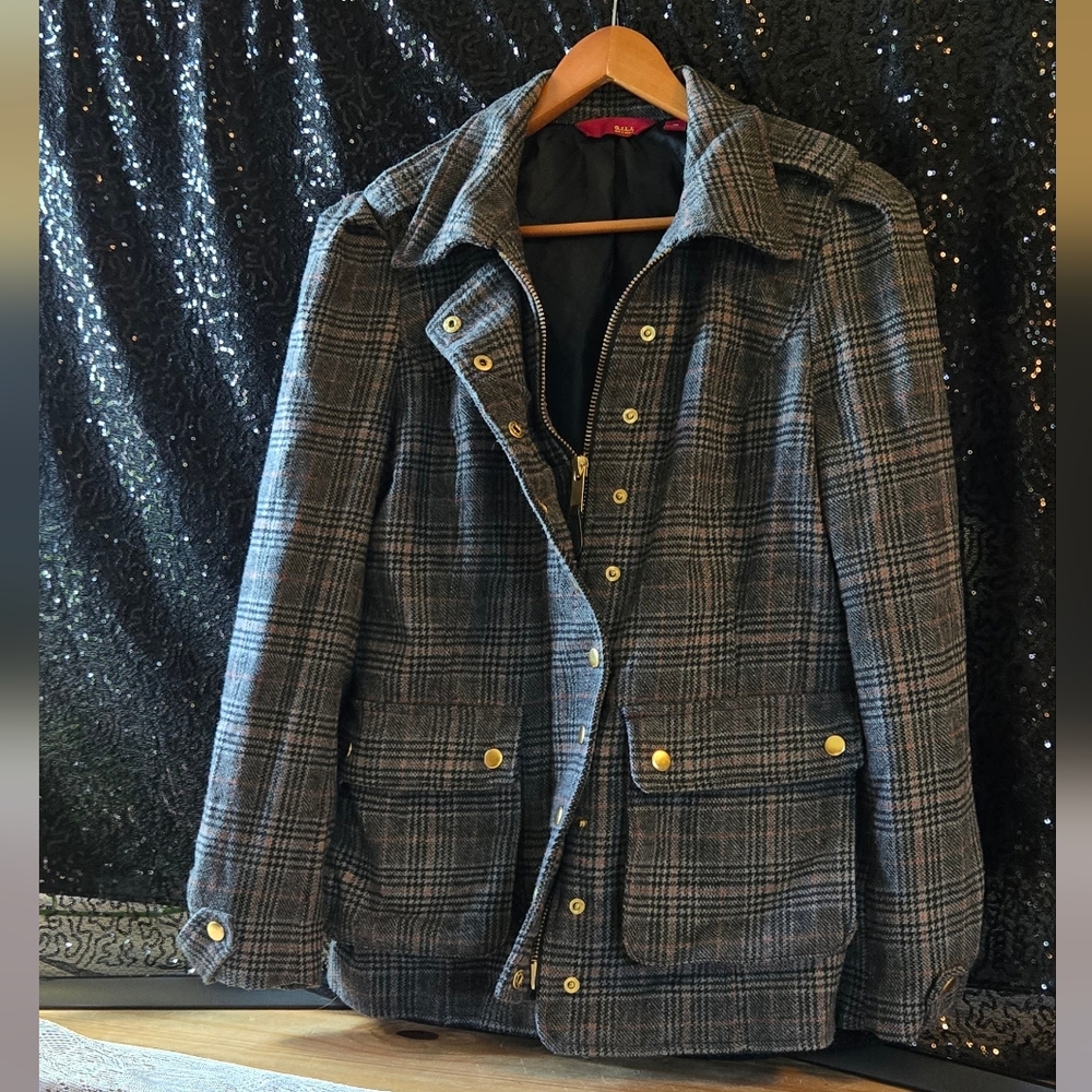 G.I.L.I. Plaid Button & Doubke Zipper Coat